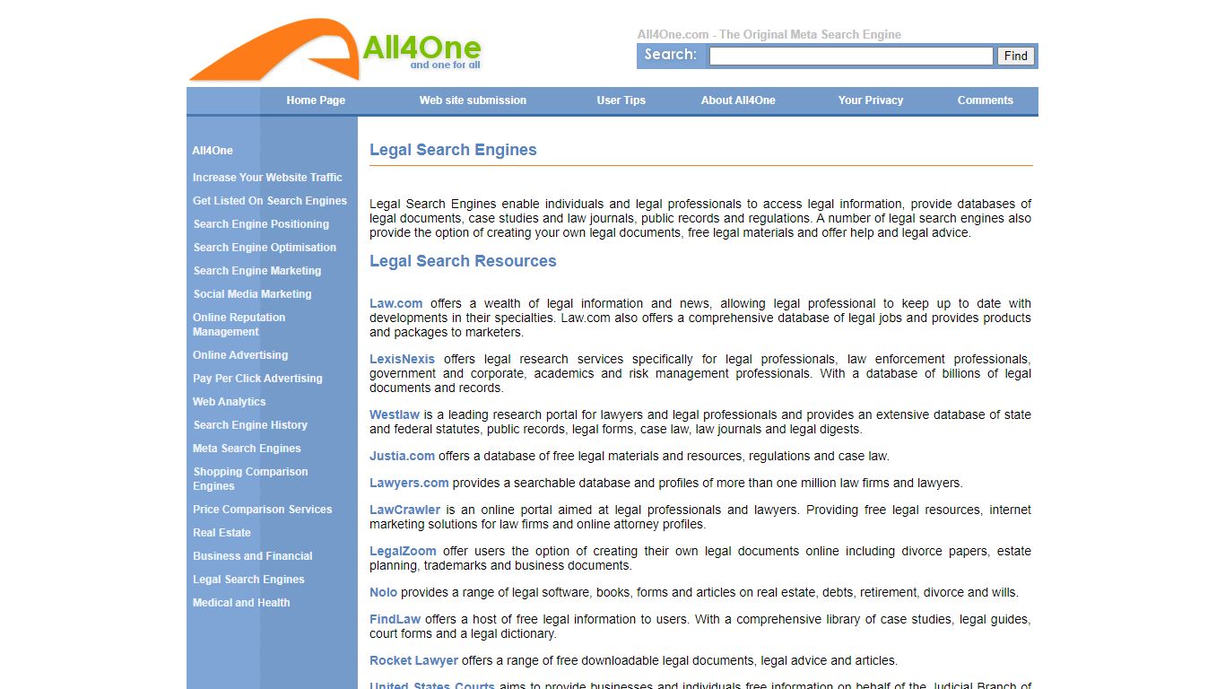 All4One: Legal Search Engines